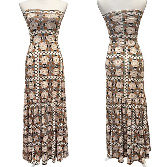 Voom by Joy Han VTG 00s Tiered Maxi Skirt Strapless Dress Geometric Mod Boho XS - Picture 7 of 12